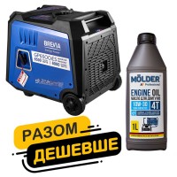 Комплект генератор Brevia інверторний бензиновий 6,5кВт з електростартером GP6500iES + масло Molder Engine Oil 4T 10W-30 1л