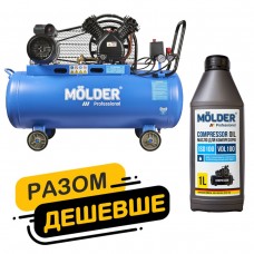 Комплект повітряний компресор Molder з ресівером 100л, 2200Вт + компресорне масло Molder VDL 100 1л