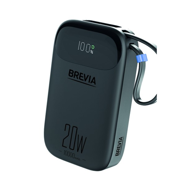 Повербанк (Power Bank) Brevia ePower 10000mAh PD20W CompactMini LCD чорний + кабель