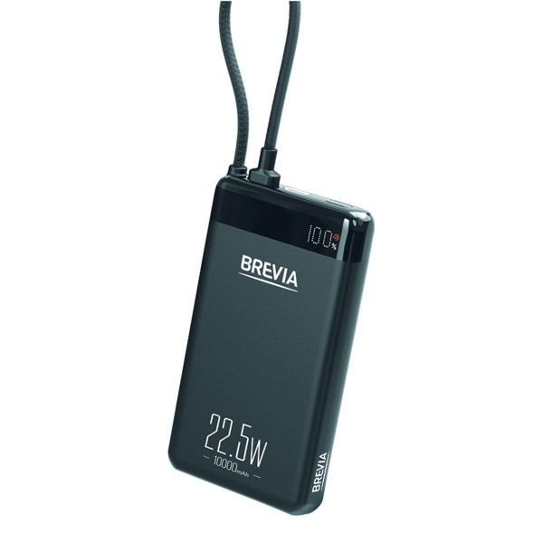 Повербанк (Power Bank) Brevia ePower 10000mAh 22,5W SuperSlim LCD чорний металік + кабель