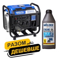 Комплект генератор Brevia інверторний бензиновий 3,2кВт GP3500Xi + масло Molder Engine Oil 4T 10W-30 1л