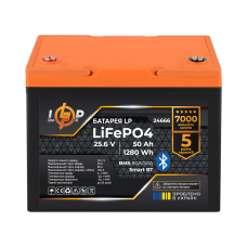 Акумулятор LP LiFePO4 25,6V - 50 Ah (1280Wh) (BMS 80A/50А) пластик Smart BT  (Безкоштовна доставка)