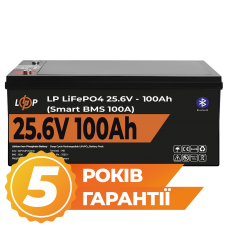 Акумулятор LP LiFePO4 24V (25,6V) - 100 Ah (2560Wh) (Smart BMS 100А) з BT пластик  (Безкоштовна доставка)