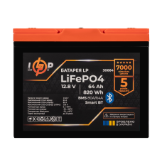 Акумулятор LP LiFePO4 12,8V - 64Ah (820Wh) (BMS 80A/64А) пластик Smart BT  (Безкоштовна доставка)