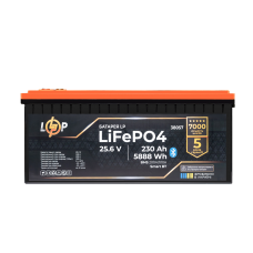 Акумулятор LP LiFePO4 25,6V - 230 Ah (5888Wh) (BMS 200A/100А) пластик Smart BT  (Безкоштовна доставка)