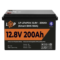 Акумулятор LP LiFePO4 12V (12,8V) - 200 Ah (2560Wh) (Smart BMS 150А) з BT пластик  (Безкоштовна доставка)