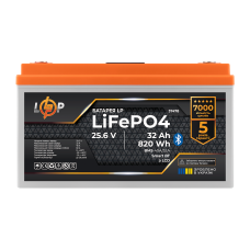 Акумулятор LP LiFePO4 25,6V - 32 Ah (820Wh) (BMS 40А/32A) пластик LCD Smart BT  (Безкоштовна доставка)