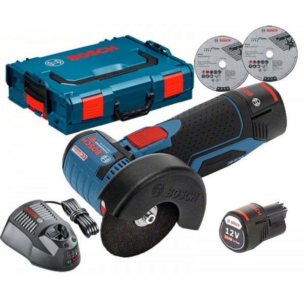 Акумуляторна болгарка Bosch GWS 12V-76 + 2 акб 3 Ah + ЗУ GAL 1230 CV + 3 кола + L-BOXX 102 (06019F200B)