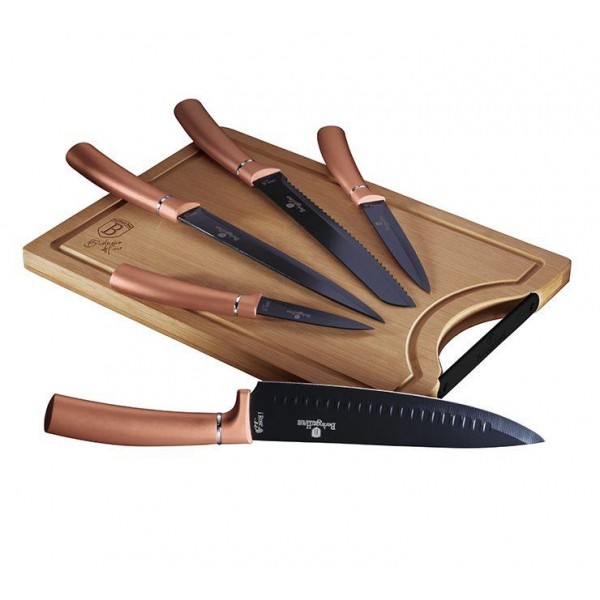 Набір ножів з обробною дошкою Berlinger Haus Metallic Line Rose Gold Edition (BH-2575)