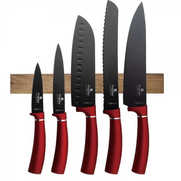 Набір ножів з магнітною планкою Berlinger Haus Metallic Line Burgundy Edition (BH-2886)