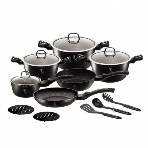 Набір посуду 15 предметів Berlinger Haus Black Silver Collection (BH-6155)